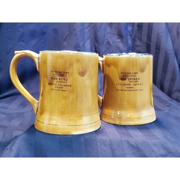 WADE ENGLAND POTTERY VINTAGE BEER STEIN ANTIQUE AUTOMOBILE SET OF 2 ENGLAND - Picture 2 of 12
